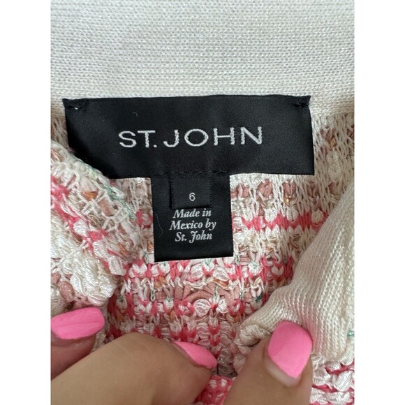 St. John Pink Tweed Jacket Blazer Barbiecore SZ 6 Stretchy - Picture 5 of 8
